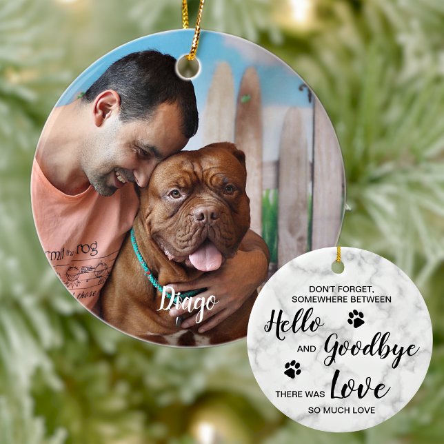 Marble Remembrance Quote Pet Memorial Dog Photo Ceramic Ornament (Creator Uploaded)