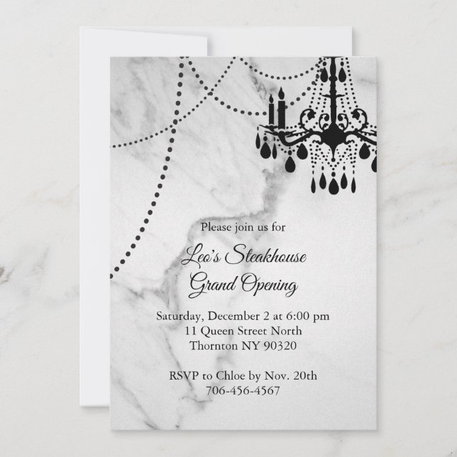 Marble Restaurant Grand Opening with Chandelier Invitation (Front)