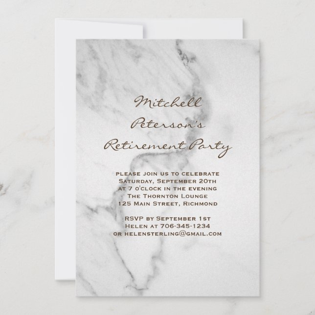 Marble Retirement Party Invitation in Taupe (Front)