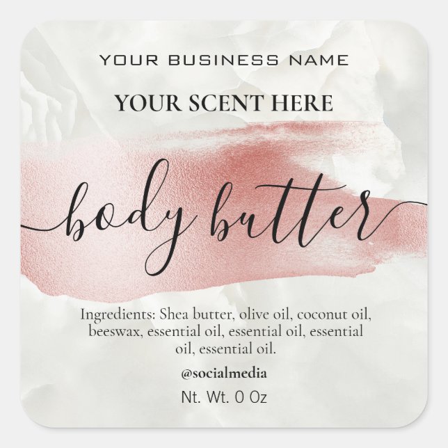 Marble Rose Gold Accent Body Butter Labels (Front)