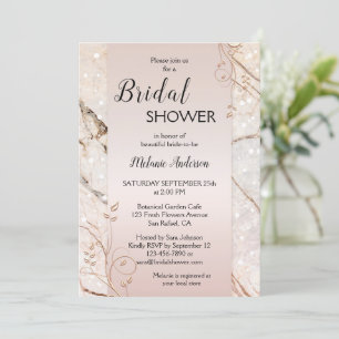 Marble Rose Gold Floral Bridal Shower Invitation