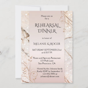Marble Rose Gold Floral Rehearsal Dinner Invite