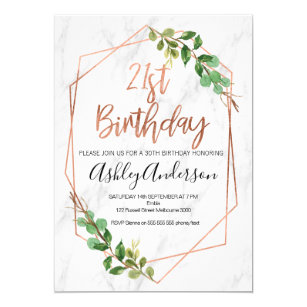 Marble Rose Gold Foliage 21st Birthday invitation