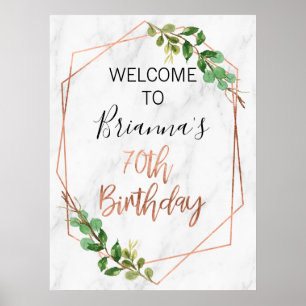 Marble Rose Gold Foliage 80th Birthday Welcome Pos Poster