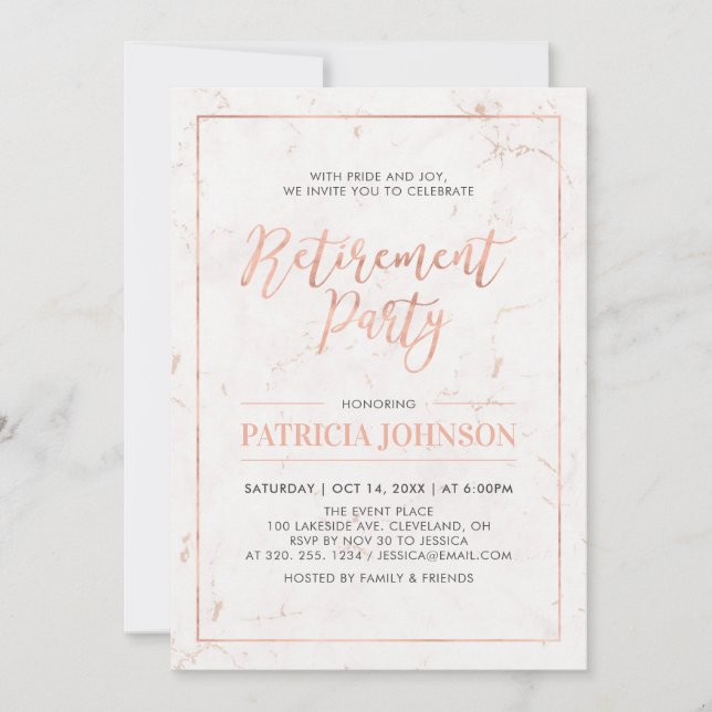 Marble & Rose Gold Frame | Modern Retirement Party Invitation (Front)