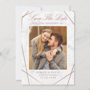 Marble Rose Gold Geometric Photo Save The Date