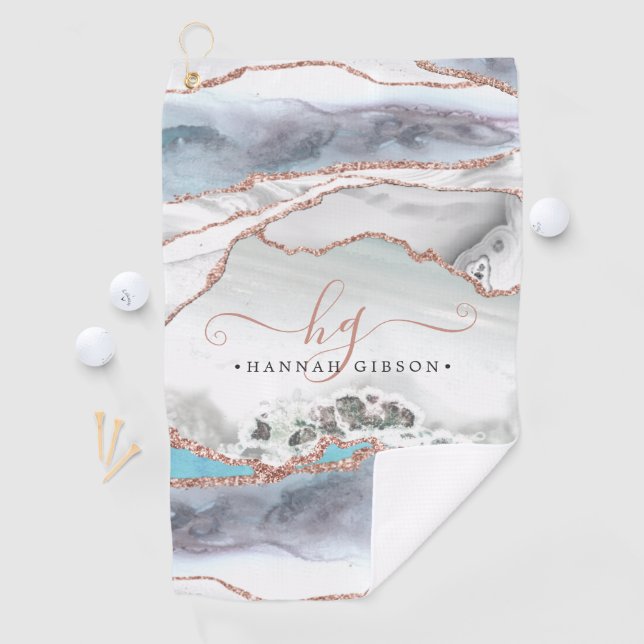 Marble Rose Gold Glitter Teal Script Monogram Golf Towel (InSitu)