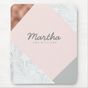 marble, rose gold, grey and blush pink mouse pad