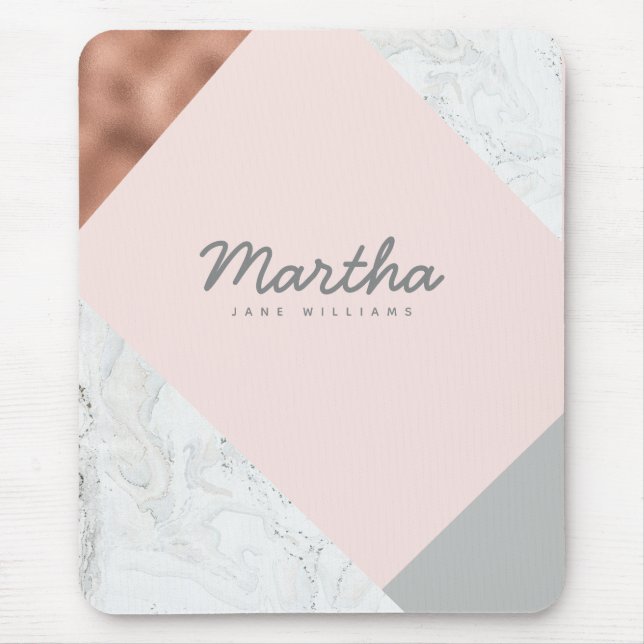 marble, rose gold, grey and blush pink mouse pad (Front)