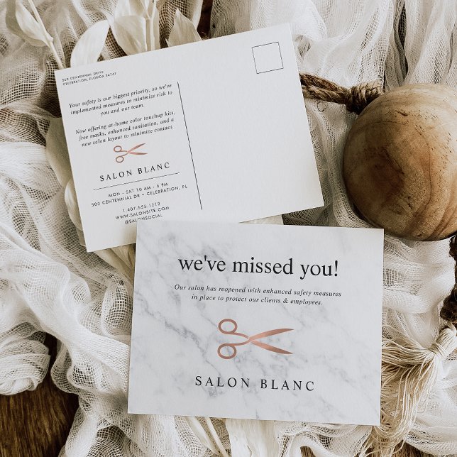 Marble & Rose Gold | Hair Salon Business Reopening Postcard (Creator Uploaded)