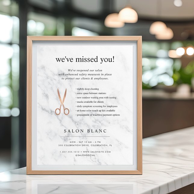 Marble & Rose Gold Hair Salon Reopening Poster (Creator Uploaded)