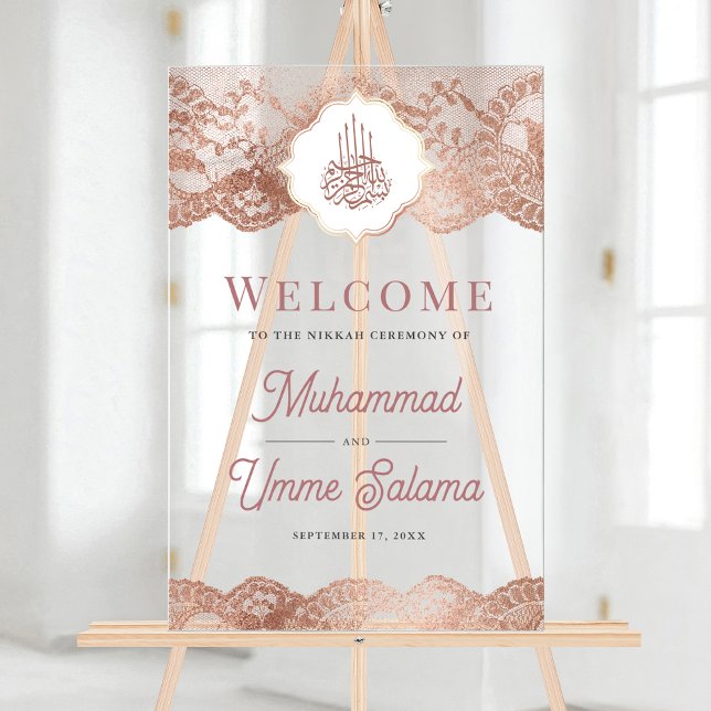 Marble Rose Gold Lace Muslim Wedding Welcome Acrylic Sign (Creator Uploaded)