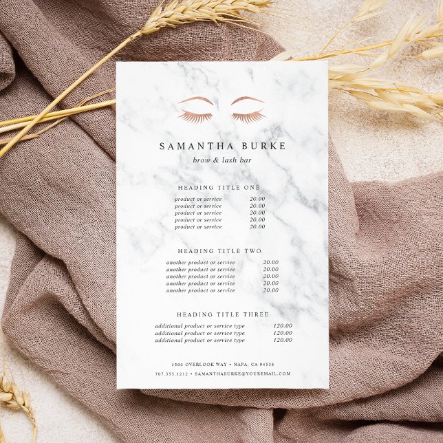 Marble Rose Gold Lashes & Brows Pricing & Services Flyer (Creator Uploaded)