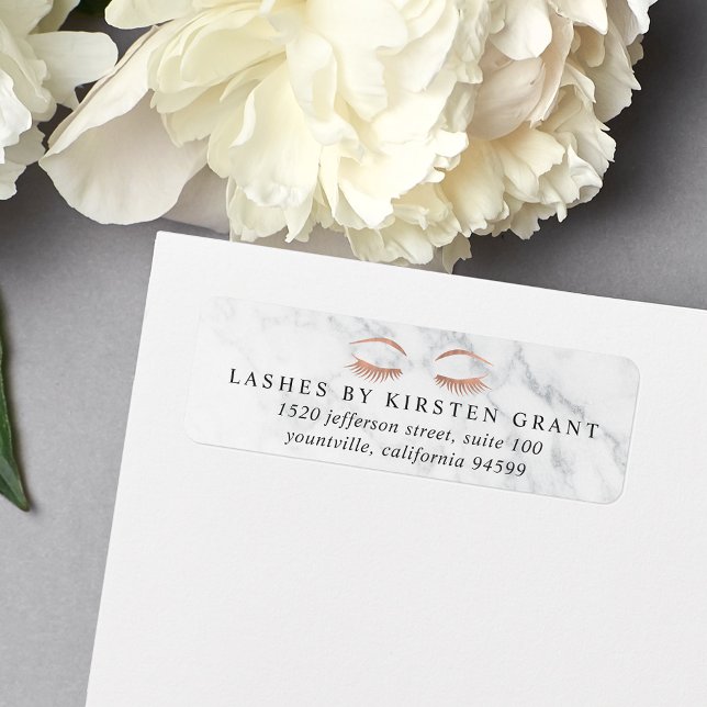 Marble & Rose Gold Lashes & Brows Return Address Label (Creator Uploaded)