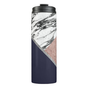 Marble Rose Gold Navy Blue Triangle Geometric Thermal Tumbler