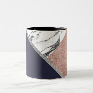 Marble Rose Gold Navy Blue Triangle Geometric Two-Tone Coffee Mug