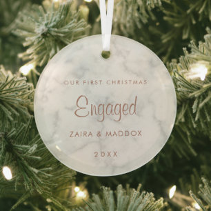 Marble Rose Gold Our First Christmas Engaged Glass Tree Decoration