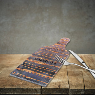 Marble rose gold purple name modern cutting board