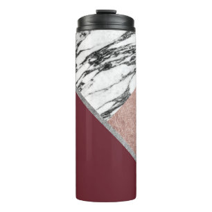Marble Rose Gold Red Wine Triangle Geometric Thermal Tumbler