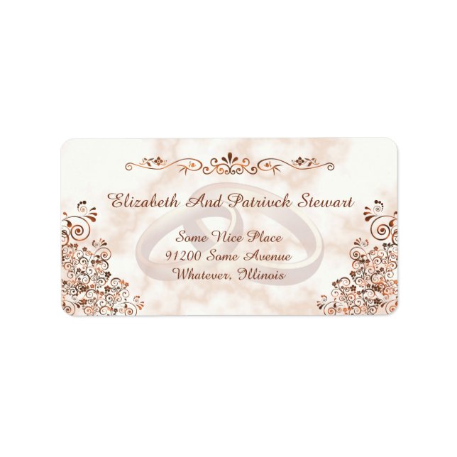 Marble Rose Gold Rings Elegant Wedding Shipping Label (Front)