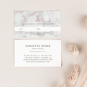 Marble & Rose Gold Scissors   Hair Salon Appointment Card