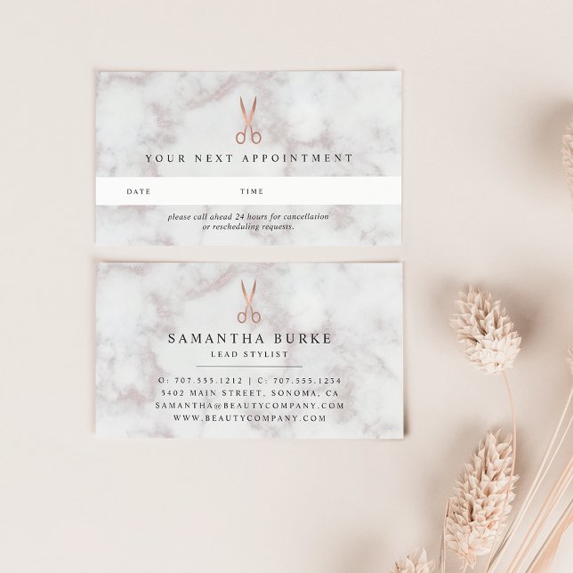 Marble & Rose Gold Scissors | Hair Salon Appointment Card (Creator Uploaded)