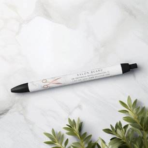 Marble & Rose Gold Scissors Hair Salon Business Black Ink Pen
