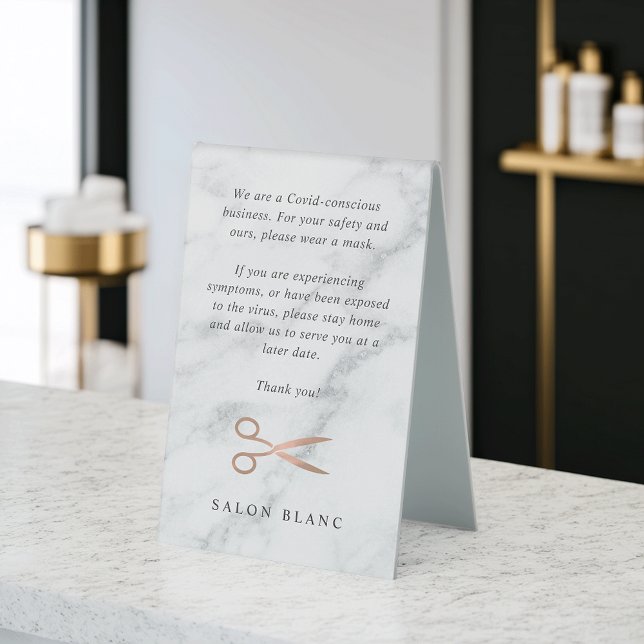 Marble Rose Gold Scissors Hair Salon Covid Safety (Creator Uploaded)