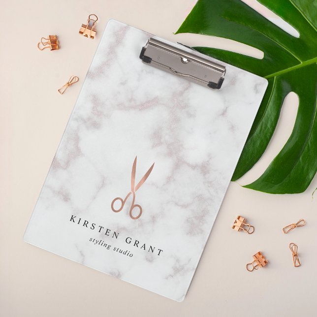 Marble & Rose Gold Scissors Salon Logo Clipboard (Creator Uploaded)