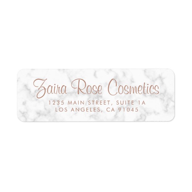 Marble Rose Gold Script Business Return Address Label (Front)