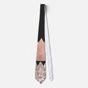 Marble Rose Gold Silver and Floral Geo Triangles Tie