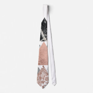 Marble Rose Gold Silver and Floral Geo Triangles Tie