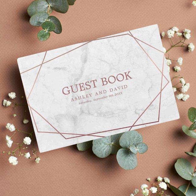Marble Rose Gold Simple Geometric Wedding Guest Book (Creator Uploaded)