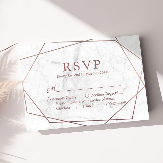 Marble Rose Gold Simple Geometric Wedding RSVP (Creator Uploaded)