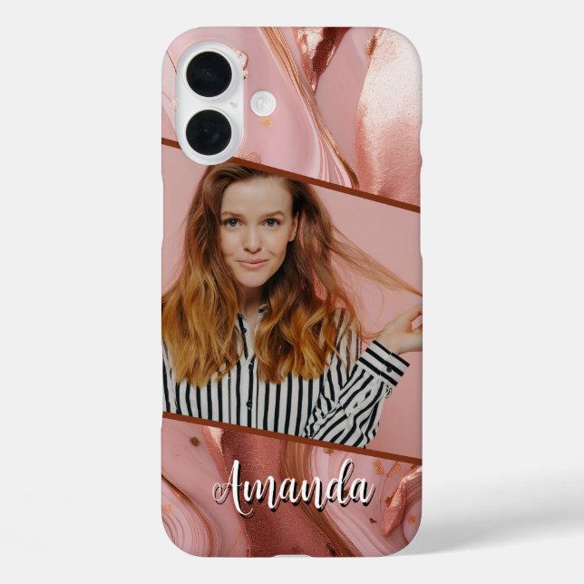 Marble Rose Gold Sparkle Glam Photo Case-Mate iPhone Case (Back)