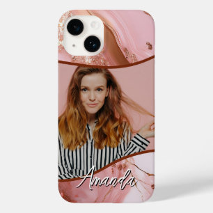 Marble Rose Gold Sparkle Glam Photo Case-Mate iPhone 14 Case