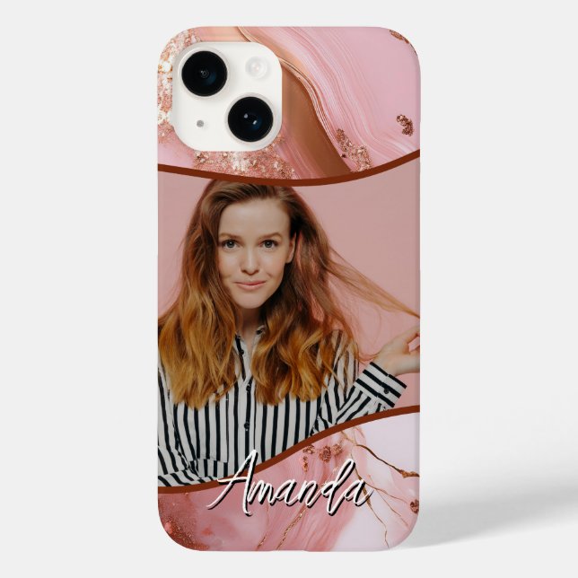 Marble Rose Gold Sparkle Glam Photo Case-Mate iPhone Case (Back)
