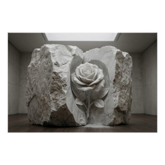 Marble Rose Sculpture Minimalist Fine Art Print