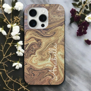 Marble script boho retro rusty gold copper ochre iPhone 15 pro case