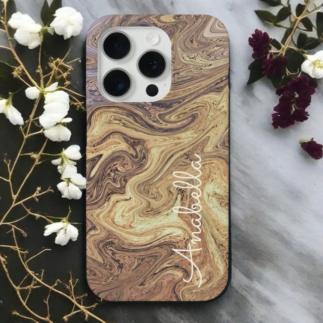 Marble script boho retro rusty gold copper ochre  Case-Mate iPhone case (Creator Uploaded)