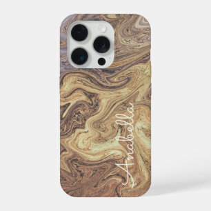 Marble script boho retro rusty gold copper ochre iPhone 15 pro case
