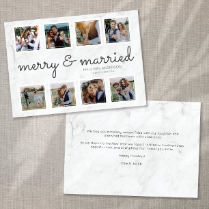 Marble Script Photo Merry & Married Holiday Card