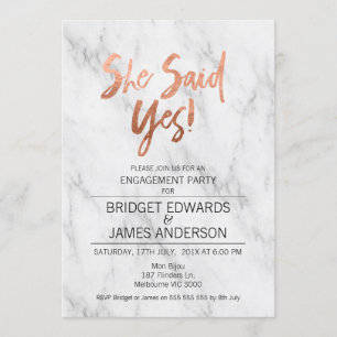 Marble She Said Yes Engagement Invitation
