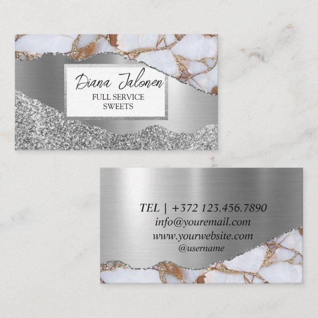 Marble Silver Glitter Women's DIY Beauty  Business Card (Front/Back)