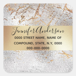 Marble silver gold elegant shimmer shine surface square sticker
