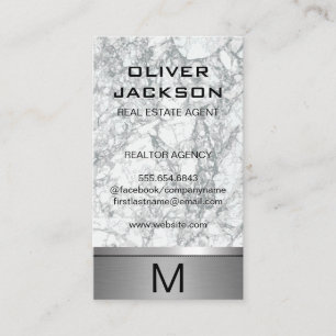 Marble Silver Metallic Trim   Monogram Lux Business Card