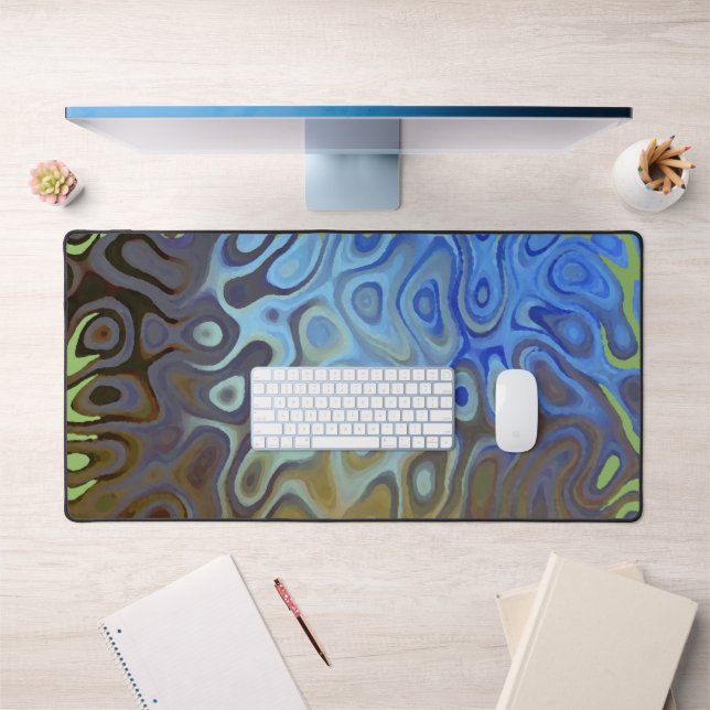 Marble Slick Metallic Blue Green Desk Mat (Office 1)