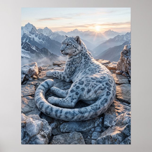 Marble Snow Leopard Mountain Art Poster (Front)