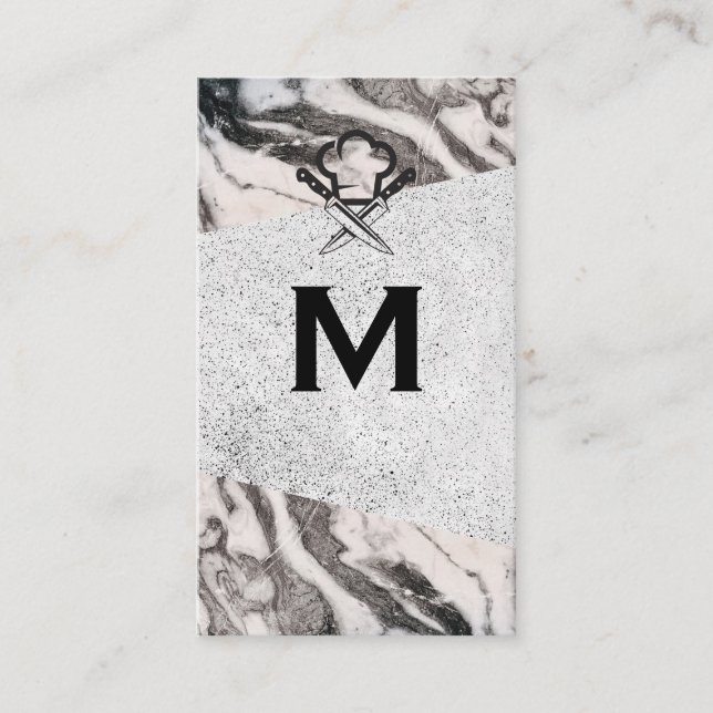 Marble | Speckled Background | Chef Hat Knife Business Card (Front)