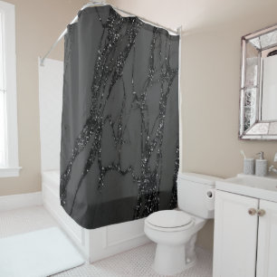 Marble Stone Abstract Black Graphite Glitter Grey Shower Curtain